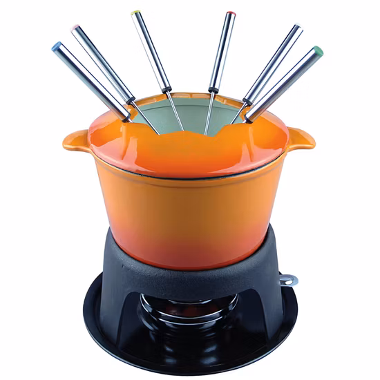 LFGB, marcação, FDA, SGS ferro fundido fondue de chocolate com 6 garfos