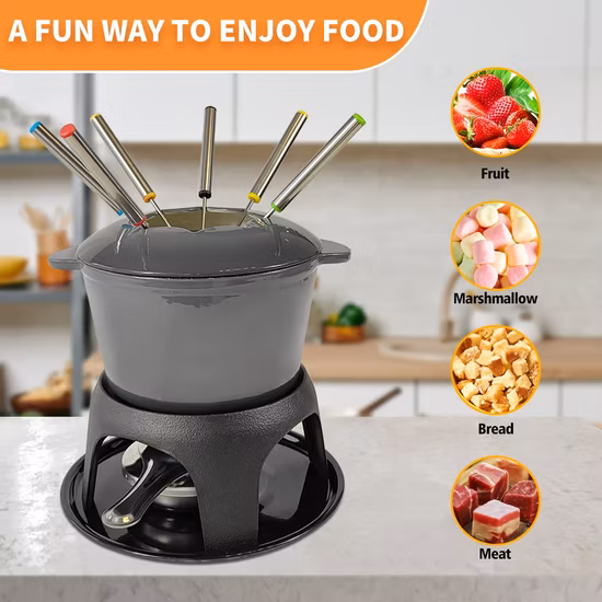 Fondue de queijo antiaderente esmaltado saudável de ferro fundido de alta capacidade